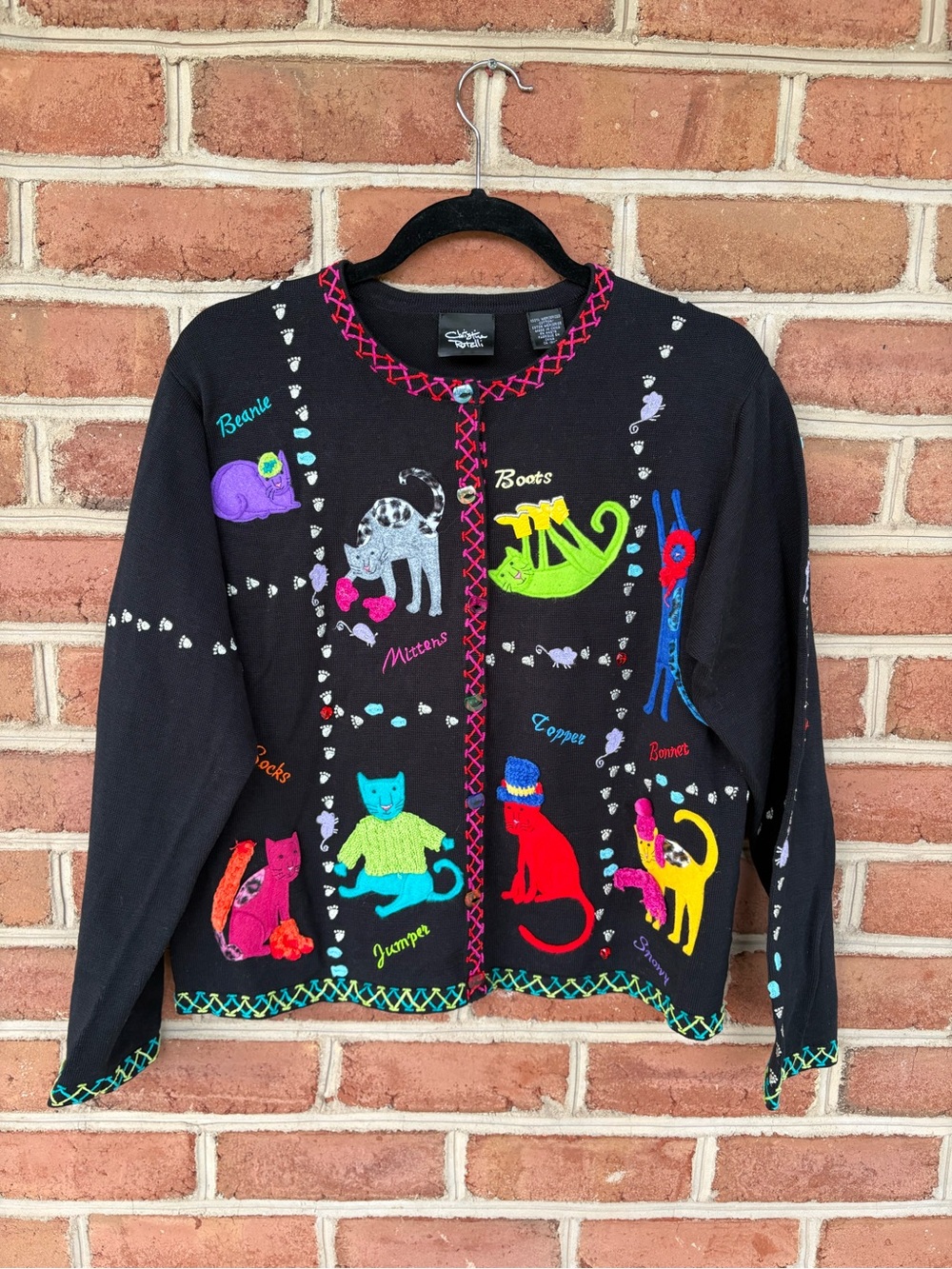 Whimsical Multi-Color Cats Ladies Black Cardigan Jacket